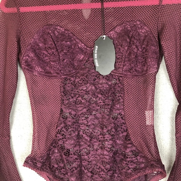 Honeypot dark plum Lace Bodysuit Lingerie One Piece Romantic size M - Picture 2 of 10